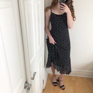 Stunning Vintage Polka Dot Ruffle Midi Slip Dress